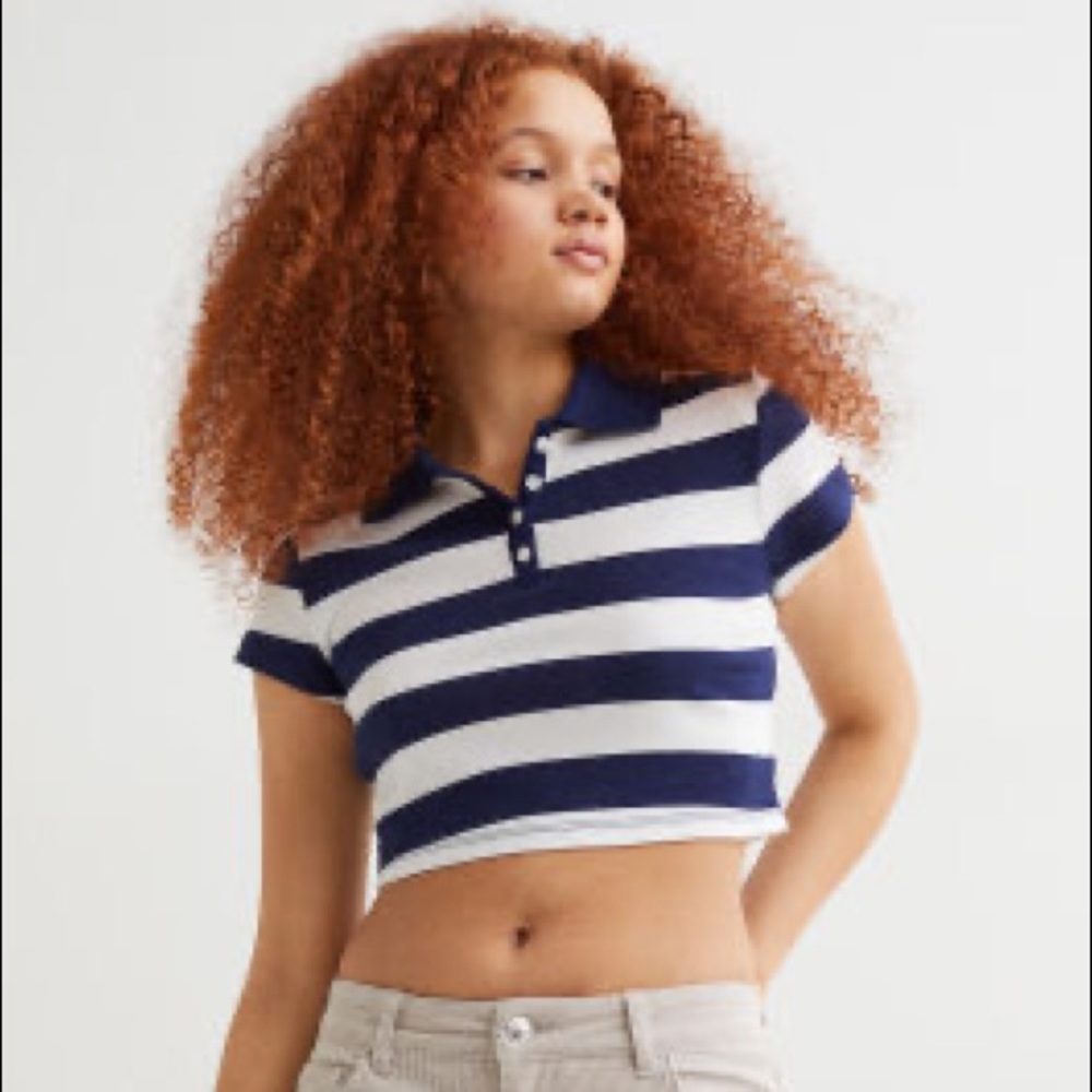 Brand New H&M Blue and White Striped Collared Crop Top